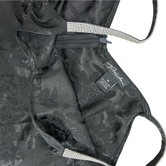 Medium- romper jumpsutt- black rhinestone straps- black florals- zip up - Picture 5 of 6